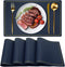 Navy Blue Placemats Set of 4, Faux Leather Waterproof Wipeable Washable Indoor Placemats for Dining Table Home Kitchen Dinner, Dark Blue Rectangle Placemats, WEHVKEI Easy Clean Table Mats Set of 4