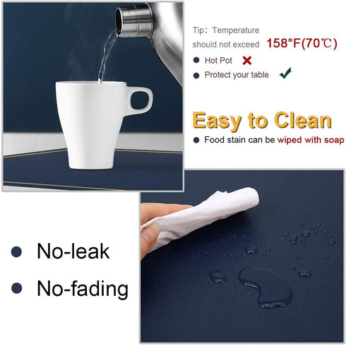 Navy Blue Placemats Set of 4, Faux Leather Waterproof Wipeable Washable Indoor Placemats for Dining Table Home Kitchen Dinner, Dark Blue Rectangle Placemats, WEHVKEI Easy Clean Table Mats Set of 4