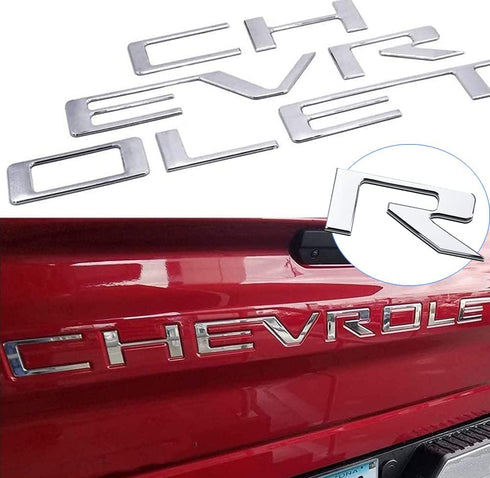Tailgate Inserts Letters Compatible for 2019 2020 2021 2022 2023 Silverado, 3D Raised & Strong Adhesive Decals Letters, Tailgate Emblems Inserts Letters - Chrome Silver