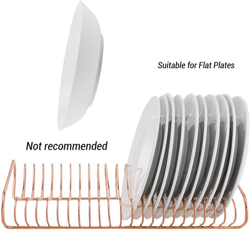 MyGift Rose Gold-Tone Metal Kitchen Dish Plate Storage Organizer and Drying Rack, Holds up to 21 Dinner, Salad, and Dessert Round Plates