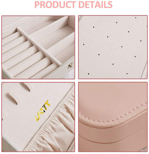 LATIT Small Jewelry Box for Women Girls,Portable Travel Mini Jewelry Organizer Box PU Leather Travel Jewelry Organizer Case Jewelry Holder Display for Ring Earrings Necklace Bracelet Bangle/Pink