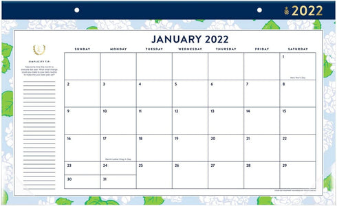2022 Desk Calendar Simplified by Emily Ley for AT-A-GLANCE, Monthly Desk Pad, 17-3/4" x 11", Compact, Carolina Hydrangeas (EL74-705-22)