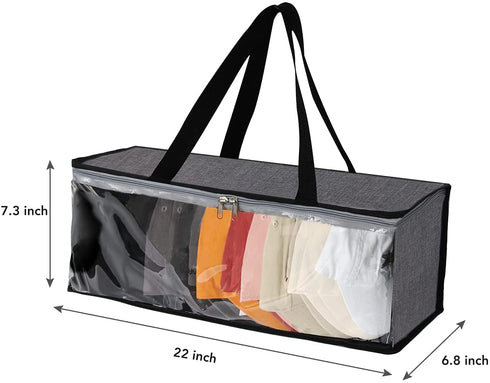 QTBOOM Hat Organizer Gray 2 Packs For Closet Cap Closet Organizer And Storage, Hat Storage For Baseball Caps, Hat Holder Rack With 2 Carry Handles Portable Cap Storage Bag, Hold Up To 40 Hats