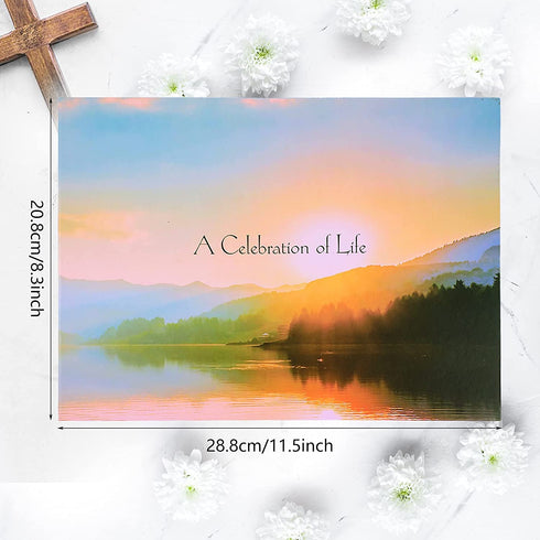 Funeral Guest Book A Celebration of Life Guest Sign In Book Memorial Service Guest Book with Lake Sunset Mountain Design 11.5 x 8.3 Inch Memorial Guest Condolence Book for Funeral Visitor Registration
