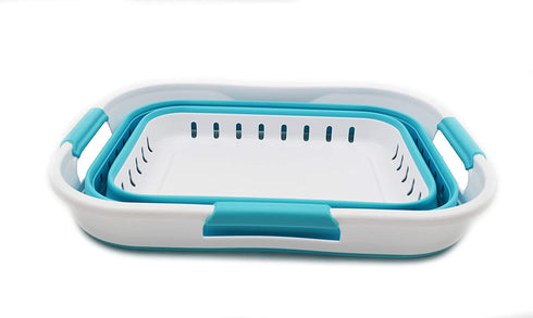 SAMMART 19L (5 Gallon) Collapsible Super Mini 3 Handled Plastic Laundry Basket - Foldable Pop Up Storage Container/Organizer - Space Saving Hamper/Basket (1, White/Bright Blue)