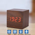Digital Alarm Clock, Wooden Electronic LED Time Display Battery Operated Desk Small Clock with Indoor Temperature 3 Alarm Settings Adjustable Alarm Volume (Red)