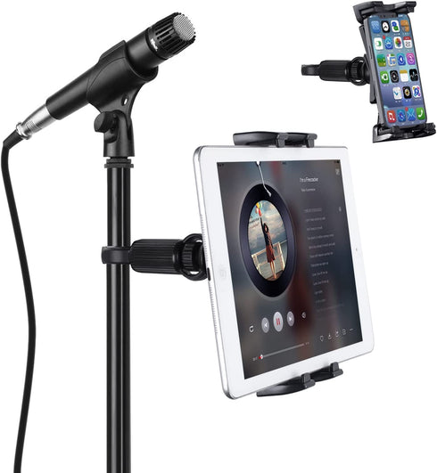 JUBOR Tablet Mounts for Microphone Stands, Microphone Tablet Holder, Mic Music Stand for iPad, iPad Pro, iPad Air, iPad Mini, 2, 3, iPhone, Smartphone 4.7-12.9" Tablets