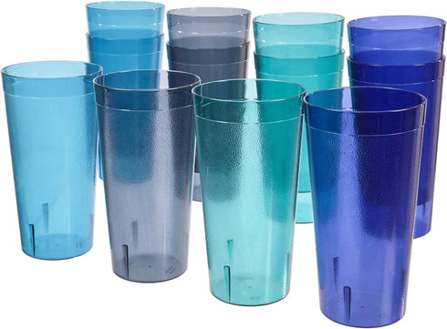 US Acrylic Caf© 32-ounce Plastic Restaurant Style Lightweight Stackable Beverage Tumblers | Reusable, BPA-free, Made in the USA, Top-rack Dishwasher Safe | Iced Tea Cups set of 12 in 4 Coastal Colors