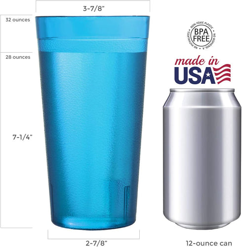 US Acrylic Caf© 32-ounce Plastic Restaurant Style Lightweight Stackable Beverage Tumblers | Reusable, BPA-free, Made in the USA, Top-rack Dishwasher Safe | Iced Tea Cups set of 12 in 4 Coastal Colors