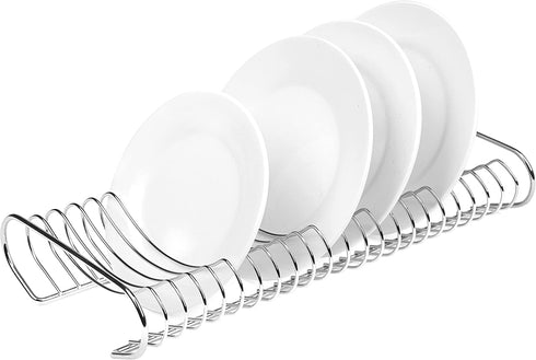 MyGift Chrome Plated Metal Kitchen Dish Plate Storage Organizer and Drying Rack, Holds up to 21 Dinner, Salad, and Dessert Round Plates
