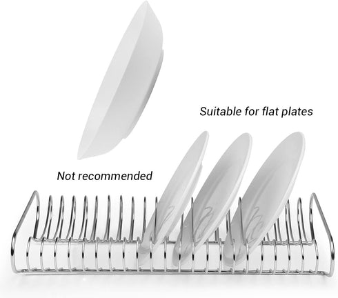 MyGift Chrome Plated Metal Kitchen Dish Plate Storage Organizer and Drying Rack, Holds up to 21 Dinner, Salad, and Dessert Round Plates