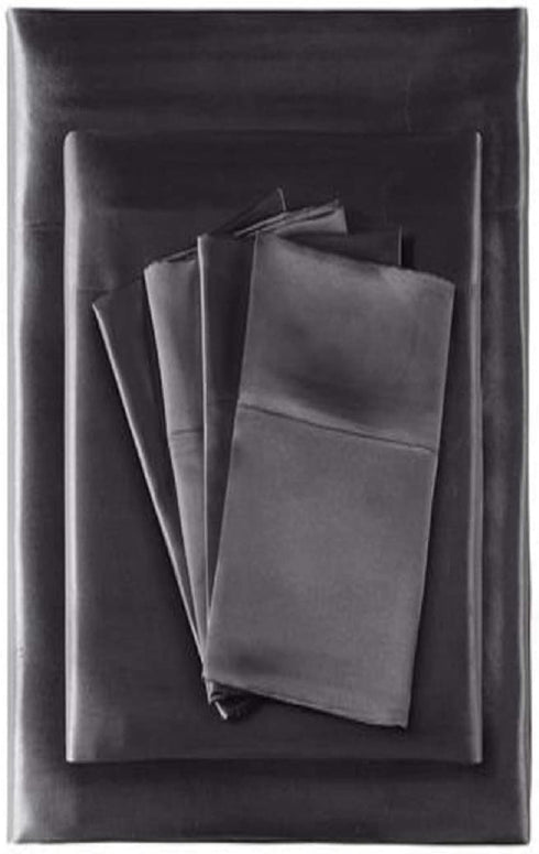 Satin Queen Bed Sheet Set 4 Pieces Black Silky Smooth Bridal Satin Deep Pocket Fitted, Flat, 2 Pillow Cases Wrinkle Stain, Fade Resistant (Black Satin, Queen)