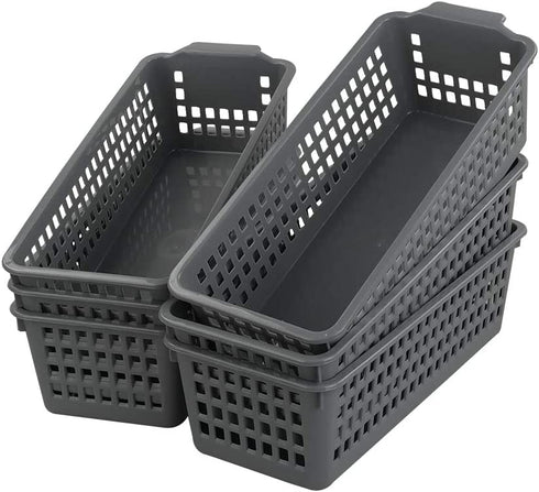 Gloreen Slim Pencil Plastic Basket, Grey Narrow Spices Storage Baskets, 6 Packs