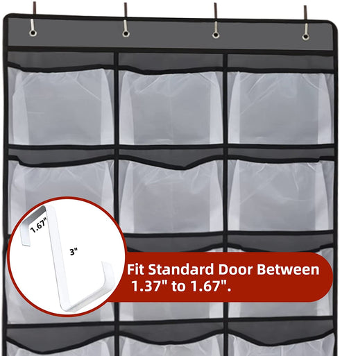 Hat Rack for Door or Wall, Baseball Hat Organizer Over The Door , 24 Deep Large Pockets Sports Caps Hat Display Storage Holder (Grey)