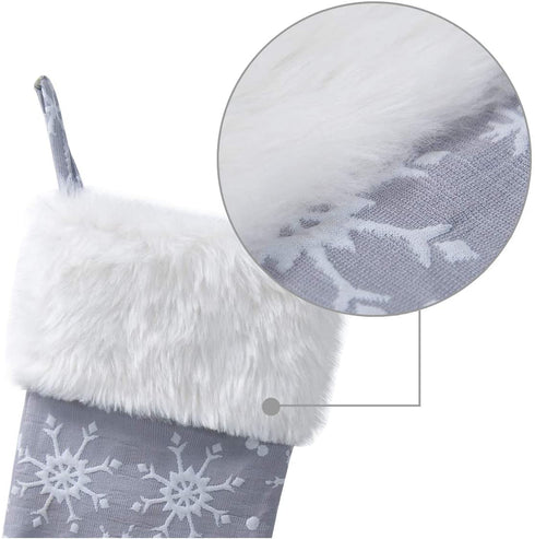 S-DEAL Grey White Snow Pattern 21 Inches Christmas Stocking Double Layers Gift Holders Xmas Holiday Party Mantel Decoration