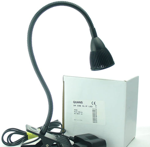 QUANS 5W Clip on Clamp Gooseneck COB LED Desk Table Light lamp Cool White 19inch Neck Black