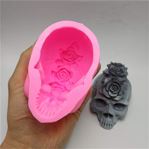 Monaco 3D Rose Skull Silicone Mold Fondant Cake Mold Resin Plaster Chocolate Candle Candy Mold Pink