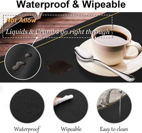 Black Faux Leather Placemats Set of 4, Waterproof Wipeable Washable Indoor Placemats for Dining Table Home Kitchen Dinner, Elegant Rectangle Placemats, Easy Clean Table Mats Set of 4 by WEHVKEI