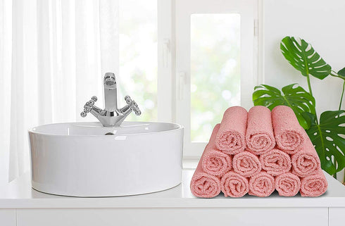 Softolle 100% Cotton Ring Spun Wash Cloths Bulk Pack of 24 Pieces Washcloths 12x12 Inches Wash Cloth for Face, Highly Absorbent, Soft and Face Towels (Pink)