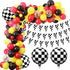 Racing Car Balloon Garland Kit, 126 Pcs Yellow Black Confetti Balloon Arch with 100ft Checkered Flags Banner Checkered Foil Balloons for Let's Go Racing Racing Car Party Decoration