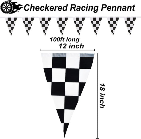 Racing Car Balloon Garland Kit, 126 Pcs Yellow Black Confetti Balloon Arch with 100ft Checkered Flags Banner Checkered Foil Balloons for Let's Go Racing Racing Car Party Decoration