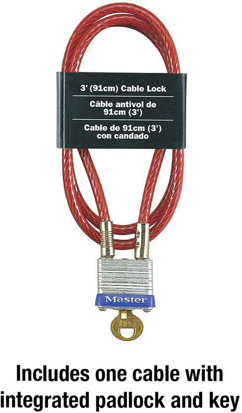 Master Lock 719D Steel Cable with Integrated Outdoor Padlock with Key, 1 Pack