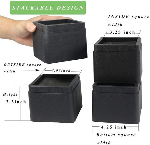 Muhome Stackable Bed and Furniture Risers 3 Inch Heavy Duty Bed Lifts for Sofa Couch Chair Table Additional 3 or 6 Inch Height or Storage Black