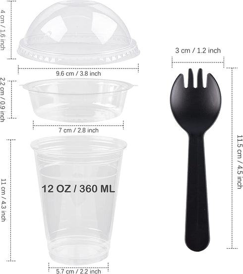 50Pack 12oz Clear Plastic Parfait Cups with Insert and Dome Lids (No Hole) Disposable Dessert Cups for Yogurt Fruit and Cereal Parfait