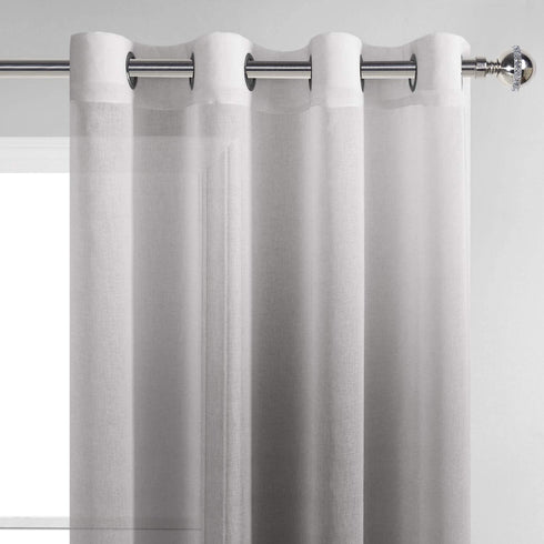 DWCN Ombre Sheer Curtains - Faux Linen Gradient Grommet Top Semi Voile Drapes for Bedroom and Living Room, Set of 2 Window Curtain Panels, 52 x 96 Inches Long, Grey