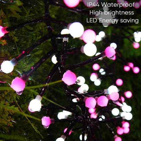 Quntis Christmas Firecracker Fairy String Lights, 13FT 400 LEDs Outdoor Indoor Valentines Cluster Twinkle Lights - Linkable Xmas Decor Lights 8 Modes for Wedding Party Window Yard Tree, Pink White