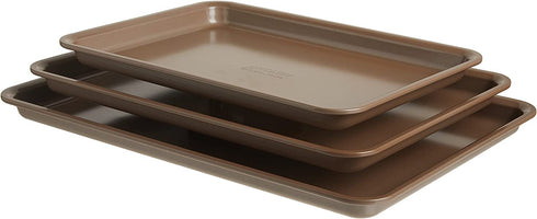Anolon Gourmet Nonstick Bakeware Set with Nonstick Cookie Sheets / Baking Sheets - 3 Piece, Bronze Brown
