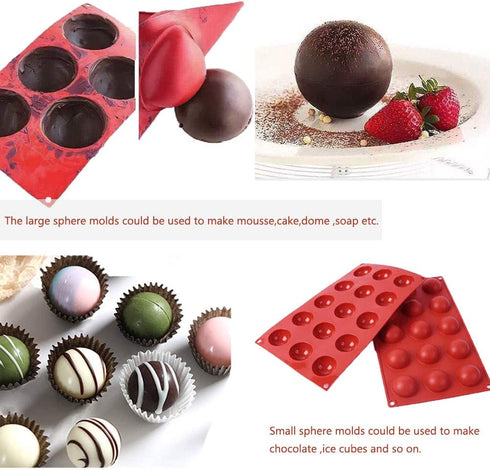 5Pack Sphere Silicone Molds,Ausplua Silicon Dome mold semi sphere Baking Mould for Making Candy, Chocolate,Cake,Jelly,Variety Sizes?Brick Red)