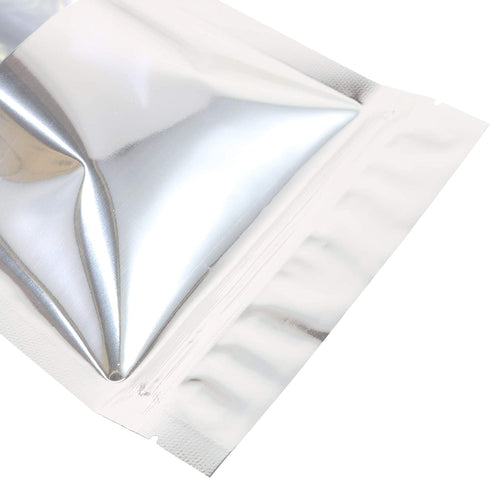 QQ Studio 100 Shiny Colored Aluminum Mylar Foil Clear Window Reclosable QuickQlick Stand-Up Bags (4.25" x 6.25", Silver)