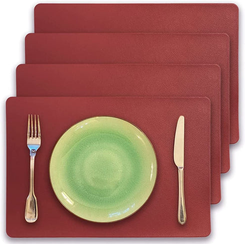 GabrielModu Placemats,Washable Table Mats for Dining Table,Waterproof Durable Reusable Non-Slip Heat-Resistant Stain- Resistant PVC Mats Kitchen,Easy Clean Wipeable Place Mat Set of 4, Wine Red