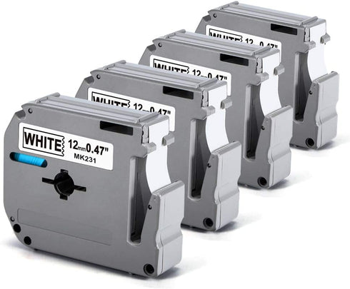 4 Pack Labelife M-K231 Compatible Label Tape Replacement for Brother P Touch M Tape M231 MK231 M-231 M-K231S 12mm 0.47 Inch, for Brother PTouch PT-M95 PT-85 PT-75 PT-65 Label Makers, Black on White
