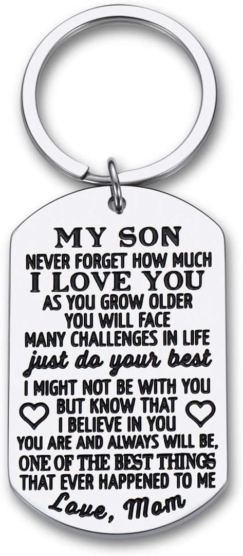 To My Son Christmas Keychain Gifts from Mom Dad Mother To Son Him Teens Stocking Stuffers Adult Men Teenage Boys Kids Birthday Graduation Sweet Sixteen Going To College Guys Males Wedding Gifts Present