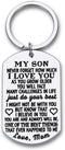 To My Son Christmas Keychain Gifts from Mom Dad Mother To Son Him Teens Stocking Stuffers Adult Men Teenage Boys Kids Birthday Graduation Sweet Sixteen Going To College Guys Males Wedding Gifts Present
