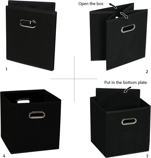 SEVENDOME Fabric Cloth Storage Bins,Fabric Cube Organizer with Dual Handles Foldable Cube Storage Baskets for Home Bedroom Storage,Set of 3, Black