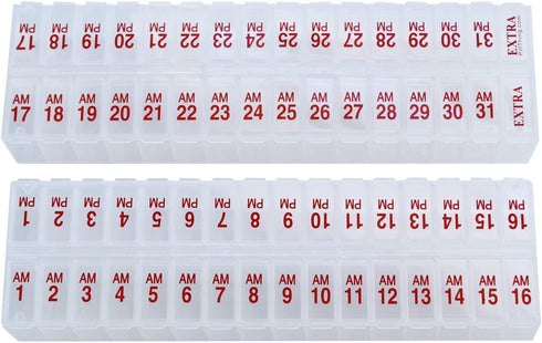 Twice-a-Day Monthly Large Pill Organizer Set - AM /PM Medication Organizer for The Entire Month Pill Box Set Contains 2 Organizers for 1 Month. *New Stay-Tight LIDS. BPA Free