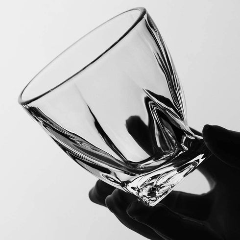 LUXU Whiskey Glasses(Set of 4)-10 oz Twisted Scotch Glasses,Premium Old Fashioned Glasses,Clear Crystal Bourbon Rock Glasses,Large Bar Glasses,Unique Glassware Tumblers for Cocktails