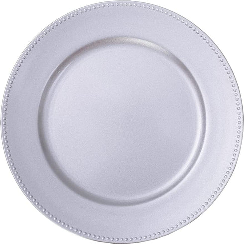Silver Charger Plates, Round Dinner Charger with Beaded, 13 Inch Plastic Plate Chargers for Wedding, Table Decor, Set of 6