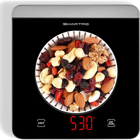 SMARTRO Food Scale, High Accurate Digital Kitchen Scale Weight Grams and Ounces for Cooking Baking, 1g/0.01oz Precise Graduation, Sleek Tempered Glass, Large Platform