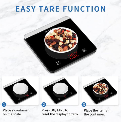 SMARTRO Food Scale, High Accurate Digital Kitchen Scale Weight Grams and Ounces for Cooking Baking, 1g/0.01oz Precise Graduation, Sleek Tempered Glass, Large Platform
