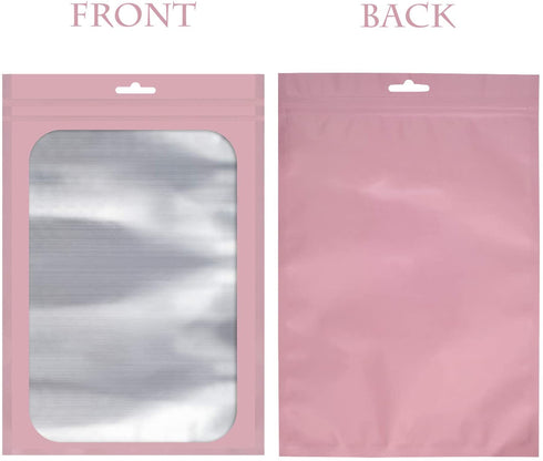 100-pack resealable mylar bags with front window Smell Proof bag packaging pouch bag for lip gloss eyelash cookies sample food jewelry electronics |flat|cute|(Pink, 3.54—4.72 inches)