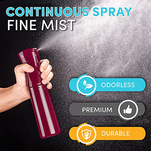 Hula Home Continuous Spray Bottle (10.1oz/300ml) Empty Ultra Fine Plastic Water Mist Sprayer – For Hairstyling, Cleaning, Salons, Plants, Essential Oil Scents & More - Red