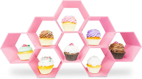 Kwirkworks Cupcake Stand -Unique Design Honeycomb Cupcake Holder |Create Several Styles with Different Combinations of Hexagon Shelf (Pink)