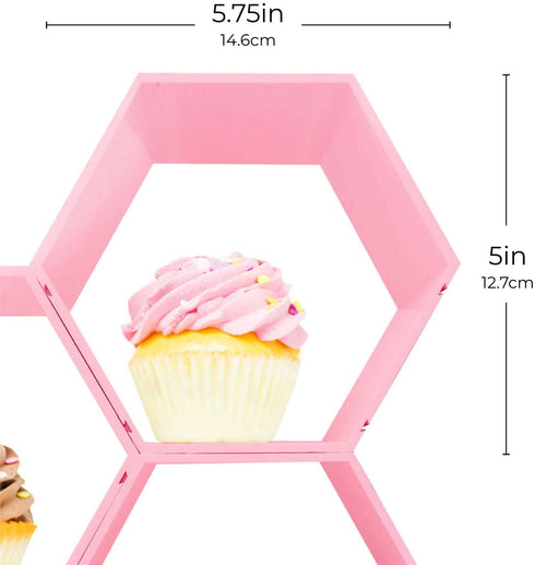 Kwirkworks Cupcake Stand -Unique Design Honeycomb Cupcake Holder |Create Several Styles with Different Combinations of Hexagon Shelf (Pink)