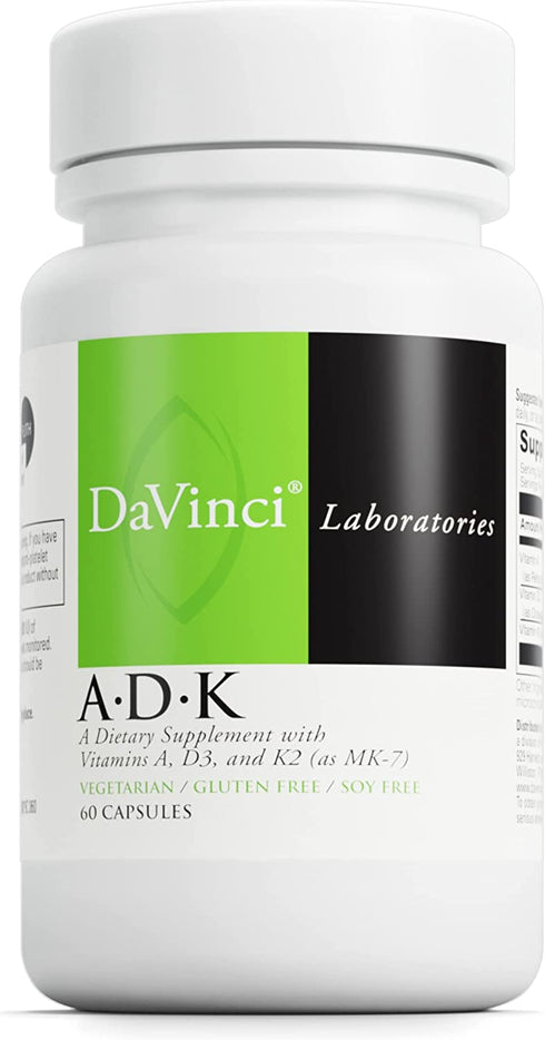 Davinci Labs ADK - Dietary Supplement to Support Bone Structure, Heart Health and Immune Function - with Vitamin A, Vitamin D3 5,000 IU and Vitamin K2 - Gluten-Free - 60 Vegetarian Capsules