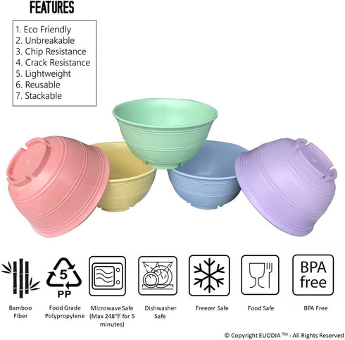 30 Oz Bamboo Fiber Plastic Deep Bowls for Cereal, Soup, Rice, Salad, Snack / Pop Corn, Dessert & Noodle (Set of 5)-Dishwasher & Microwave Safe-Unbreakable Reusable Lightweight Eco Friendly & BPA Free