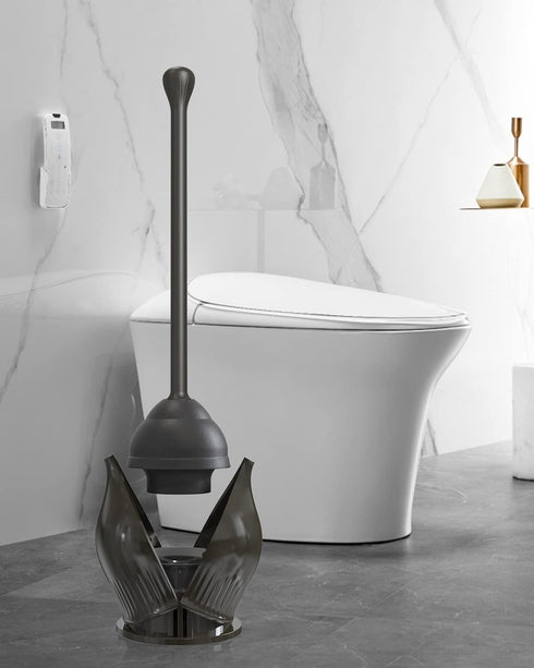 YANXUS Toilet Plunger with Holder, Efficient Plungers for Bathroom, Hideaway Toilet Plunger Heavy Duty, Drip-Free Toilet Bowl Plunger with Cover